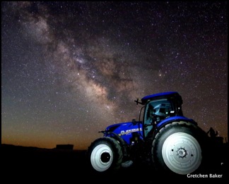 blue tractor and milky way